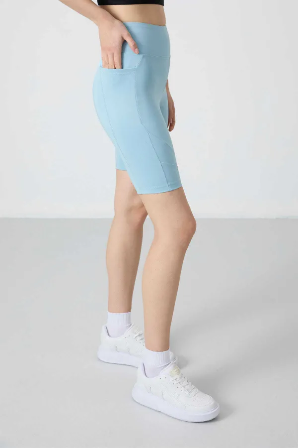 Leggings motardes taille haute Tommylife pour femmes, bleu clair, référence 91012 (vente en gros)