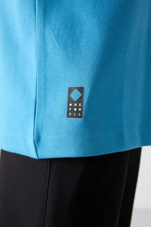 Tommylife Wholesale Crew Neck Oversize Printed Men's T-Shirt 88325 Petrol Blue