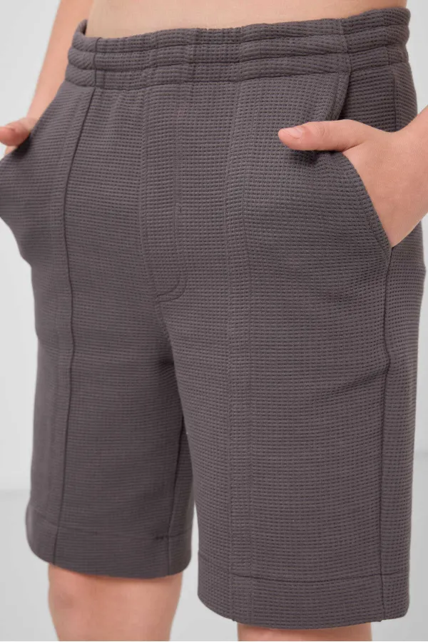 Tommylife Wholesale Cotton Soft Textured Standard Fit Basic Boys' Shorts 11289 Dark Grey