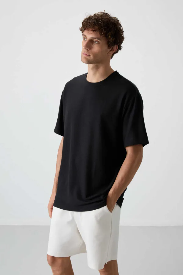 Tommylife Toptan O Yaka Oversize Basic Erkek T-Shirt 88379 Siyah
