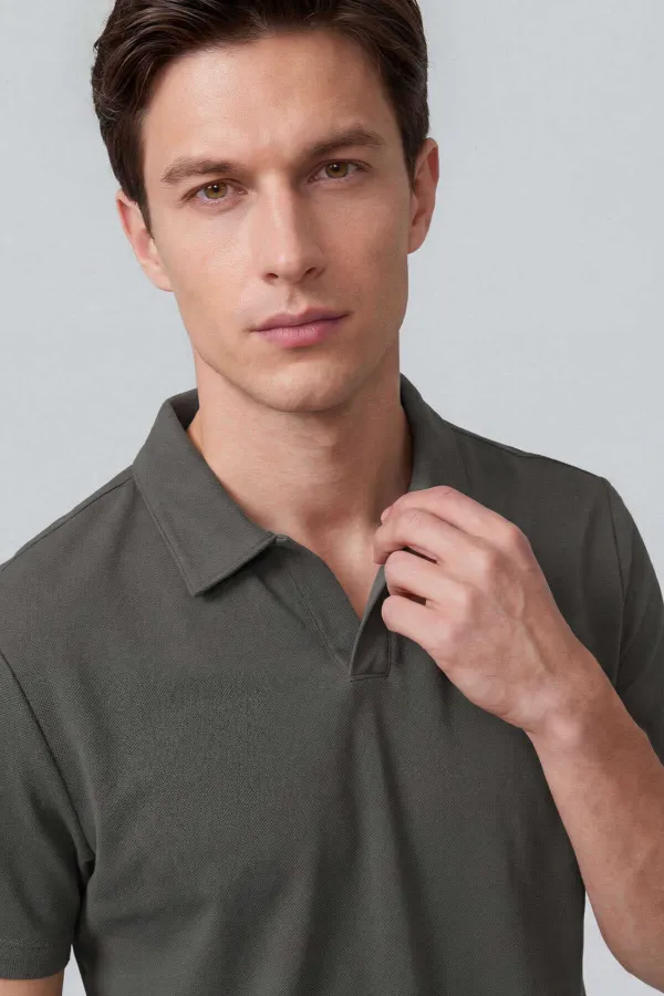 T-shirt polo kaki Tommylife pour homme, coupe confortable, texture douce, col polo - 88496