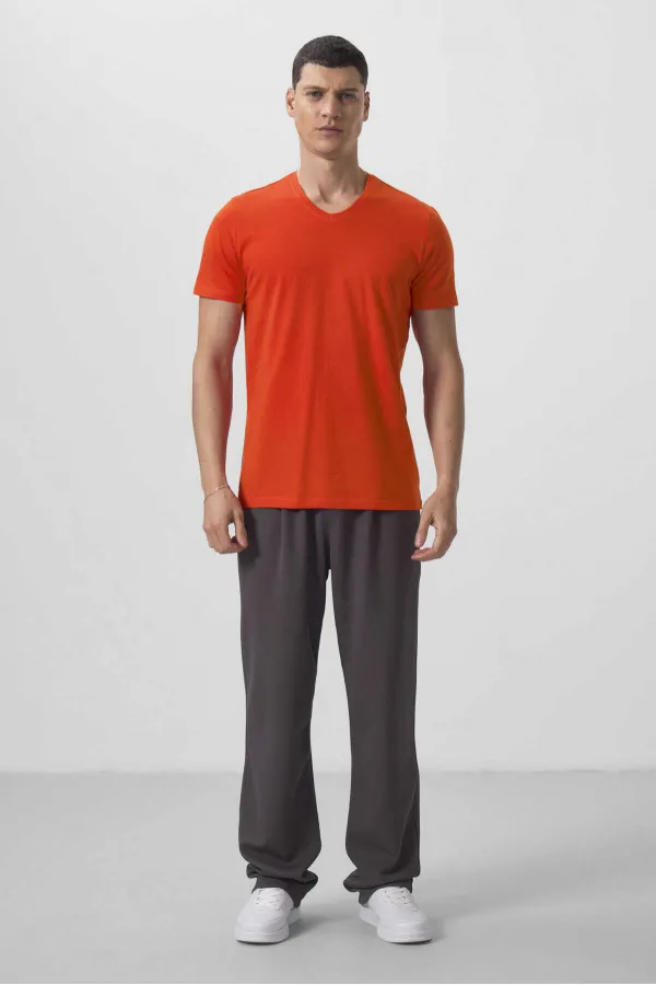 Tommylife Wholesale V-Neck Standard Fit Basic Men's T-Shirt 87912 Orange