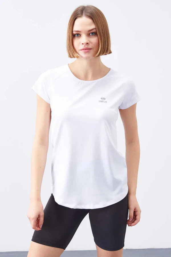T-shirt femme Tommylife Wholesale blanc à manches courtes et col rond, coupe standard - 97101