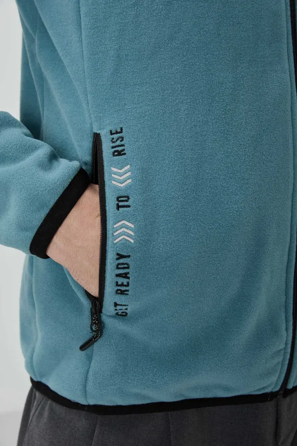 Sweat-shirt en polaire zippé à col montant et coupe standard Tommylife pour homme, vente en gros, 87992, vert menthe