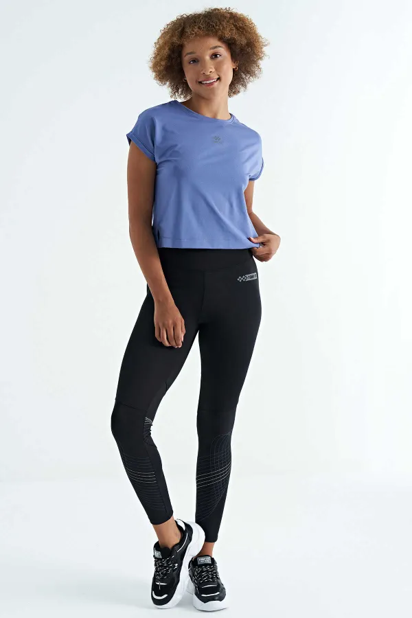 Tommylife Wholesale Purple Logo Print Crew Neck Drop Sleeve Oversize Women's Crop T-Shirt - 97262