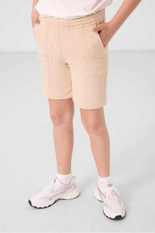 Tommylife Toptan Pamuklu Yumuşak Dokulu Standart Fit Basic Erkek Çocuk Şort 11289 Bej