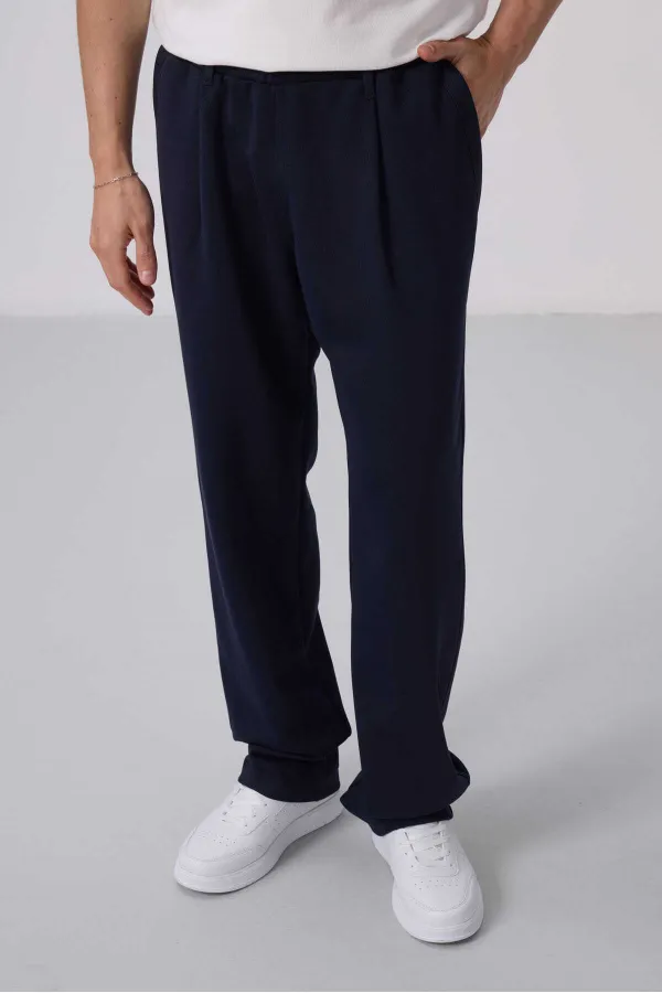 Pantalon palazzo pour homme Tommylife Wholesale, coupe confortable, surface texturée, référence 82163, bleu marine