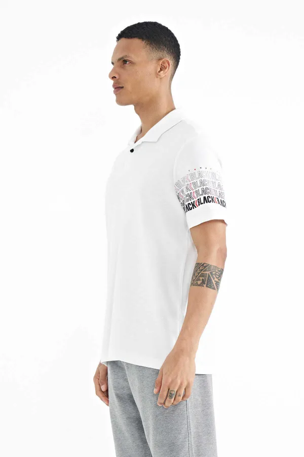 T-shirt homme Tommylife en gros, manches blanches imprimées, col polo, coupe standard - 88240