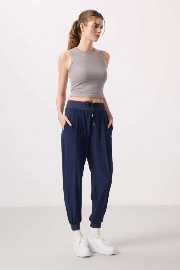 Pantalon Tommylife en polyester à poches, coupe standard, pour femme - 94677 Indigo