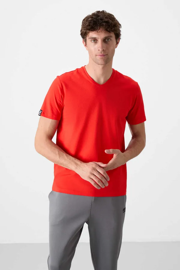 Tommylife Toptan V Yaka Standart Kalıp Basic Erkek T-Shirt 87912 Fiesta
