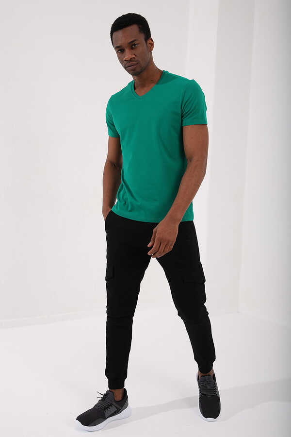 T-shirt basique Tommylife pour homme, col en V, coupe standard, vert foncé, référence 87912.