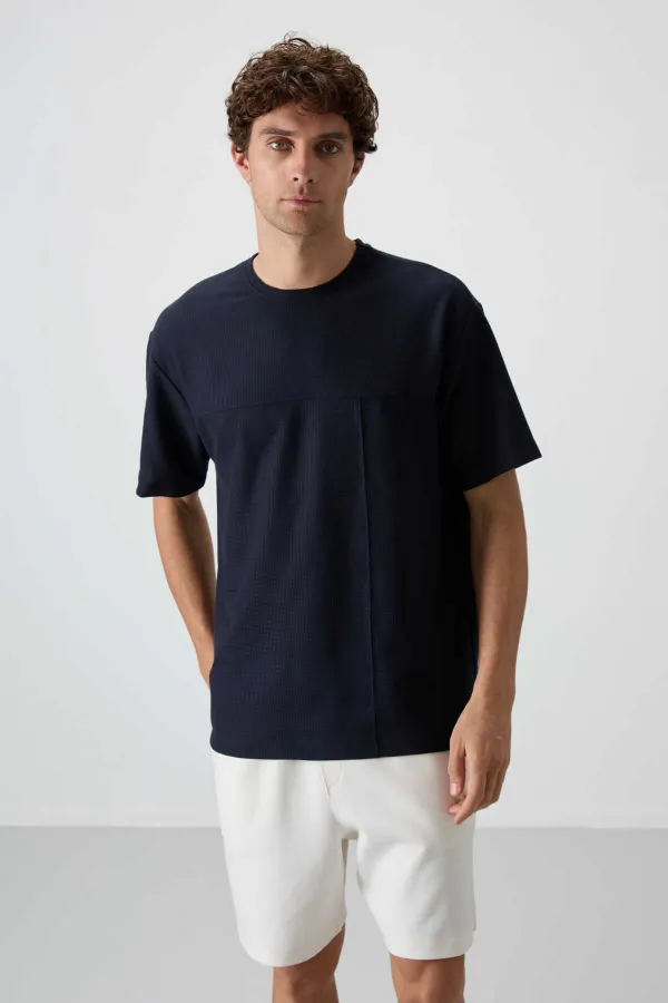 Tommylife Toptan O Yaka Oversize Basic Erkek T-Shirt 88380 Lacivert