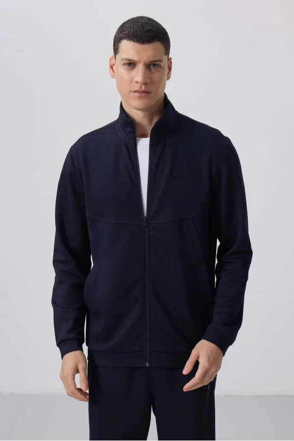 Tommylife Wholesale Textured Surface Comfortable Fit Men's Tracksuit Set 85273 Navy Blue