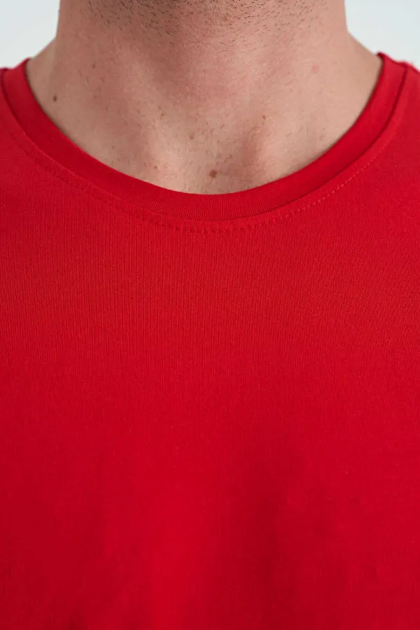 T-shirt basique Tommylife Wholesale à col rond et coupe standard pour homme, rouge, référence 87911
