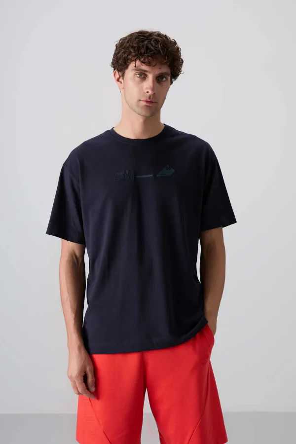 Tommylife Toptan O Yaka Oversize Baskılı Erkek T-Shirt 88330 Lacivert