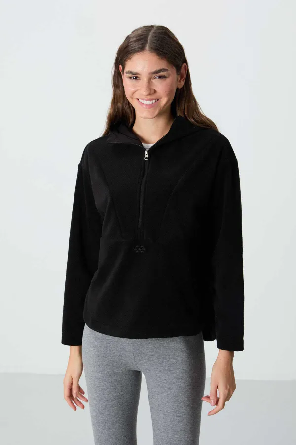 Tommylife Wholesale Hooded Oversize Women's Fleece Sweatshirt 97286 Black