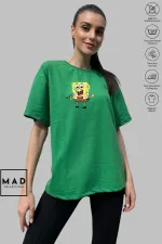 MAD COLLECTION Unisex Oversize Crew Neck Cotton SpongeBob Printed Short Sleeve T-Shirt
