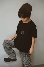 Black Crew Neck Embroidered Oversize T-shirt for Baby - Kids