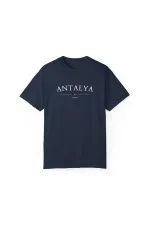 Unisex Antalya Turkey City Printed Navy Blue Basic T-shirt