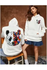 Panda Printed White Sweater