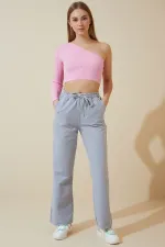 Women's Grey Wide Leg Combed Cotton Sweatpants