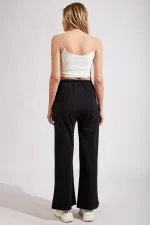 Women's Black Ripped Detailed Knitted Sweatpants (Ff) Si00020