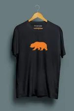 Turuncu Bear Unisex Baskılı Siyah T-shirt