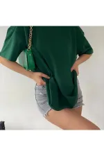 Down Wear Green Crew Neck Cotton Oversize Boyfriend T-shirt