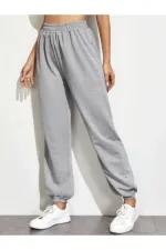 Kadın Gri Basic Jogger Örme Eşofman