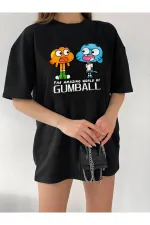 Unisex Rahat Kesim Gumball Karakter Oversize T-shirt