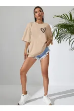 Unisex Cotton Crew Neck Oversize T-shirt Beige