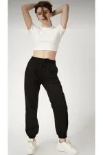 Women's Black Elastic Leg Tracksuit Bottoms
