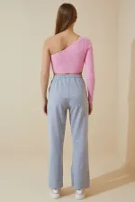 Women's Grey Wide Leg Combed Cotton Sweatpants