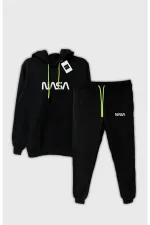 2'li Unisex Air Siyah Kapüşonlu Sweatshirt Ve Eşofman Kombin Bubu Sweathshirt
