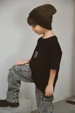 Black Crew Neck Embroidered Oversize T-shirt for Baby - Kids