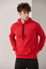 Erkek Kırmızı Kapüşonlu Sweatshirt