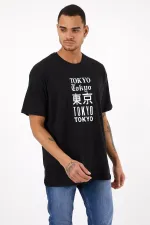 Erkek Siyah Tokyo Baskılı Oversize T-shirt