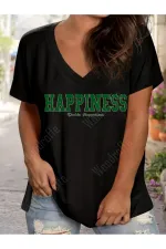 Women's V-Neck Printed Black/White Oversize Boyfriend T-Shirt