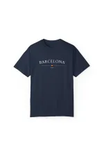 Unisex Barcelona Spain City Printed Navy Blue Basic T-shirt
