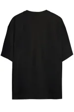 Oversize T-shirt Printed Black Round Neck 100% Cotton