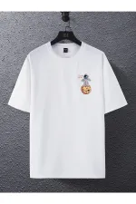 Unisex White Oversized Crew Neck T-shirt with Planet Print on the Back