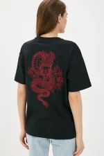 Black Back-Front Red Dragon Printed Oversize T-shirt