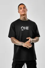 Oversize One Baskılı Siyah Tshirt