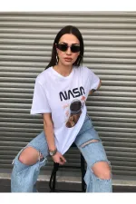 Oversized NASA Teddy Bear Printed Unisex White T-shirt