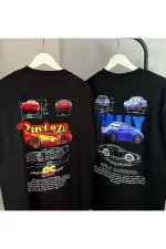 Unisex Rusteze Lightning McQueen-Sally Cars Couple Combination Oversize T-shirt 2-Pack 100% Cotton