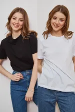 Women's White Crew Neck Cotton Oversize T-shirt Lkr10242
