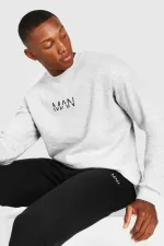Gri Erkek Man Baskı Oversize Sweatshirt