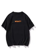 Unisex Black What Printed Oversize T-shirt