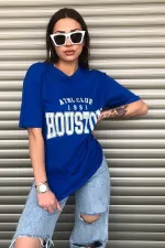 Houston Printed Women's Oversize Saks Blue Salas T-shirt Boyfriend