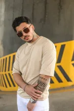 Unisex Beige Plain Oversize T-shirt garalio